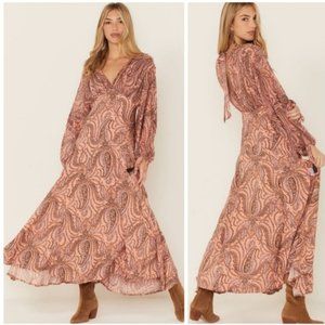 Free People Mirage Paisley Maxi Dress Peach Size 6